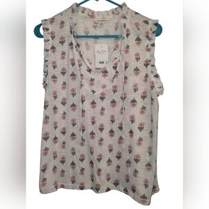 Lucky Brand- White Floral Sleeveless Blouse, Size M